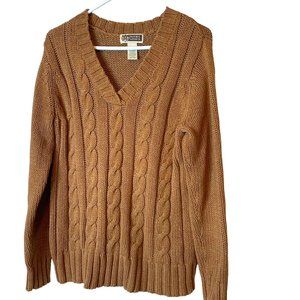 Route 66 Original Clothing Co. Sweater Womens Cable Knit V-Neck Pullover Large B